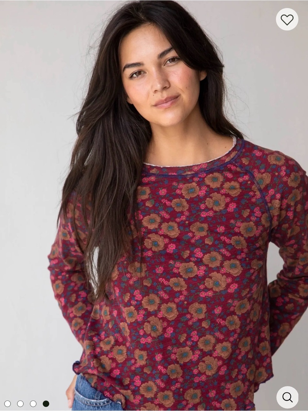 Natural Life Floral Long Sleeve Top Burgundy Boho Cottagecore Size L